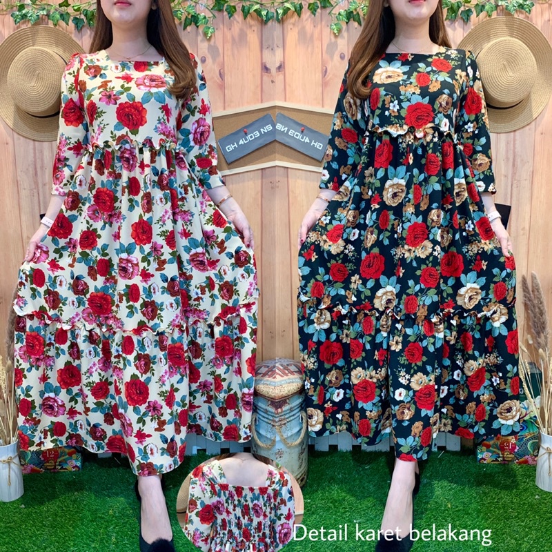 Ghaudens - Long Dress The Rose Ruffle Lengan 3/4 3011-33/34