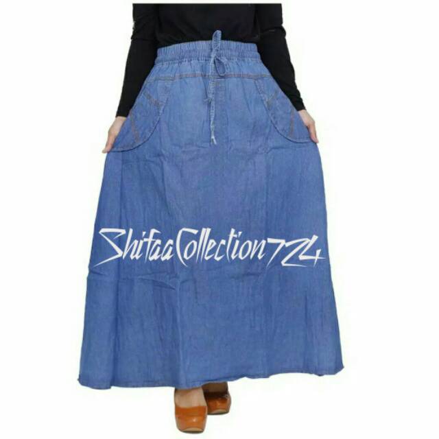 Rok Jeans/ Rok Wanita Panjang / Rok Polos Model A (BB ± 40-65 kg / All Size Dewasa)