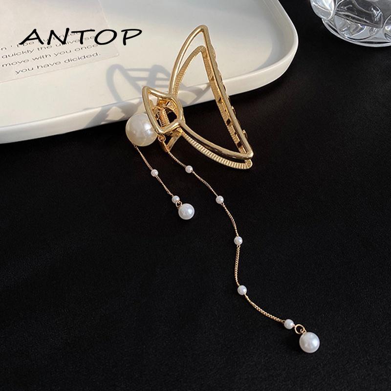 Jepit Rambut Bentuk Pita Bahan Metal Aksen Mutiara Untuk Hiasan Kepala