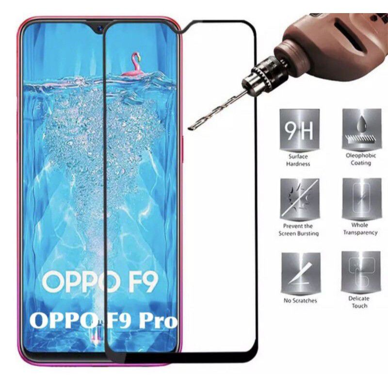 Tempered Glas full list hitam Oppo F9 Original