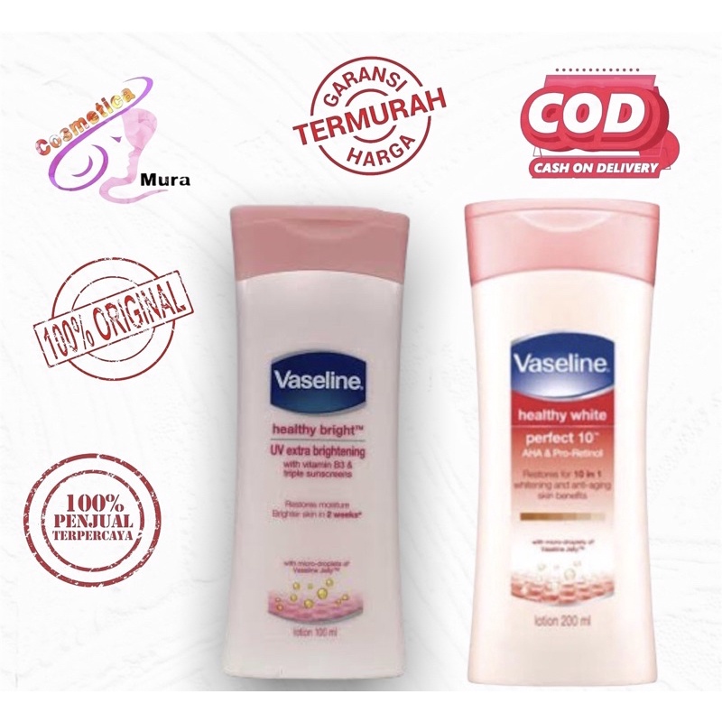 [ 200 ml ] lotion vaseline 200 ml - terbaru !! vaseline gluta !! vaseline healty bright uv extra brightening - Vaseline healty white perfect 10 - vaseline healty