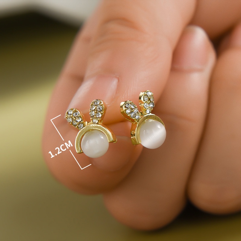 Anting Tusuk Desain Kelinci Hias Opal Zircon Gaya Simple / Bohemian Berkilau Untuk Wanita