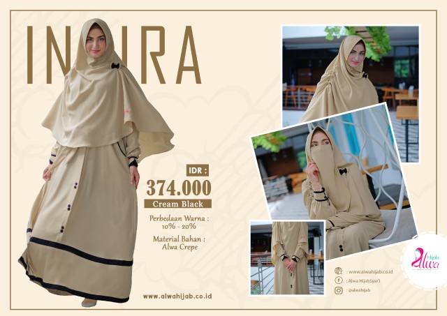 GAMIS INDIRA SET CREAM BLACK II  ALWA HIJAB