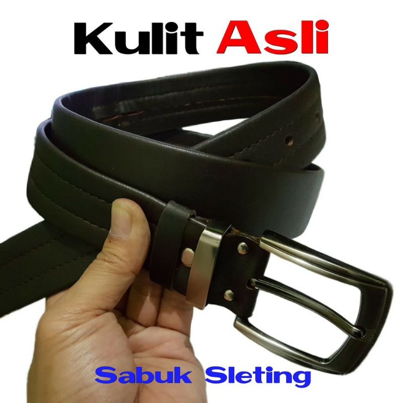 [KULIT ASLI] Ikat Pinggang Pria Kulit Asli Sabuk Resleting 100% Original Gesper Garut