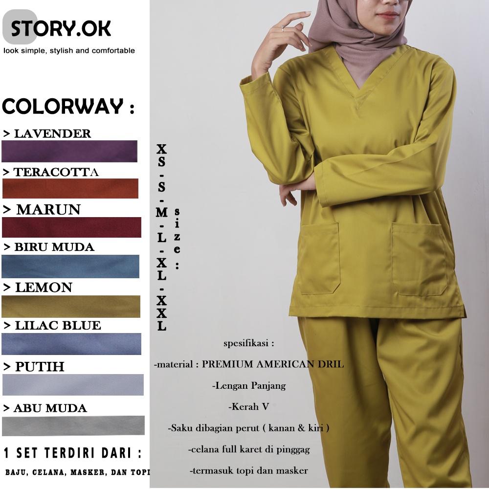 Baju OK OKA Lengan Panjang Dokter Petugas medis Perawat Jaga PREMIUM DRILL