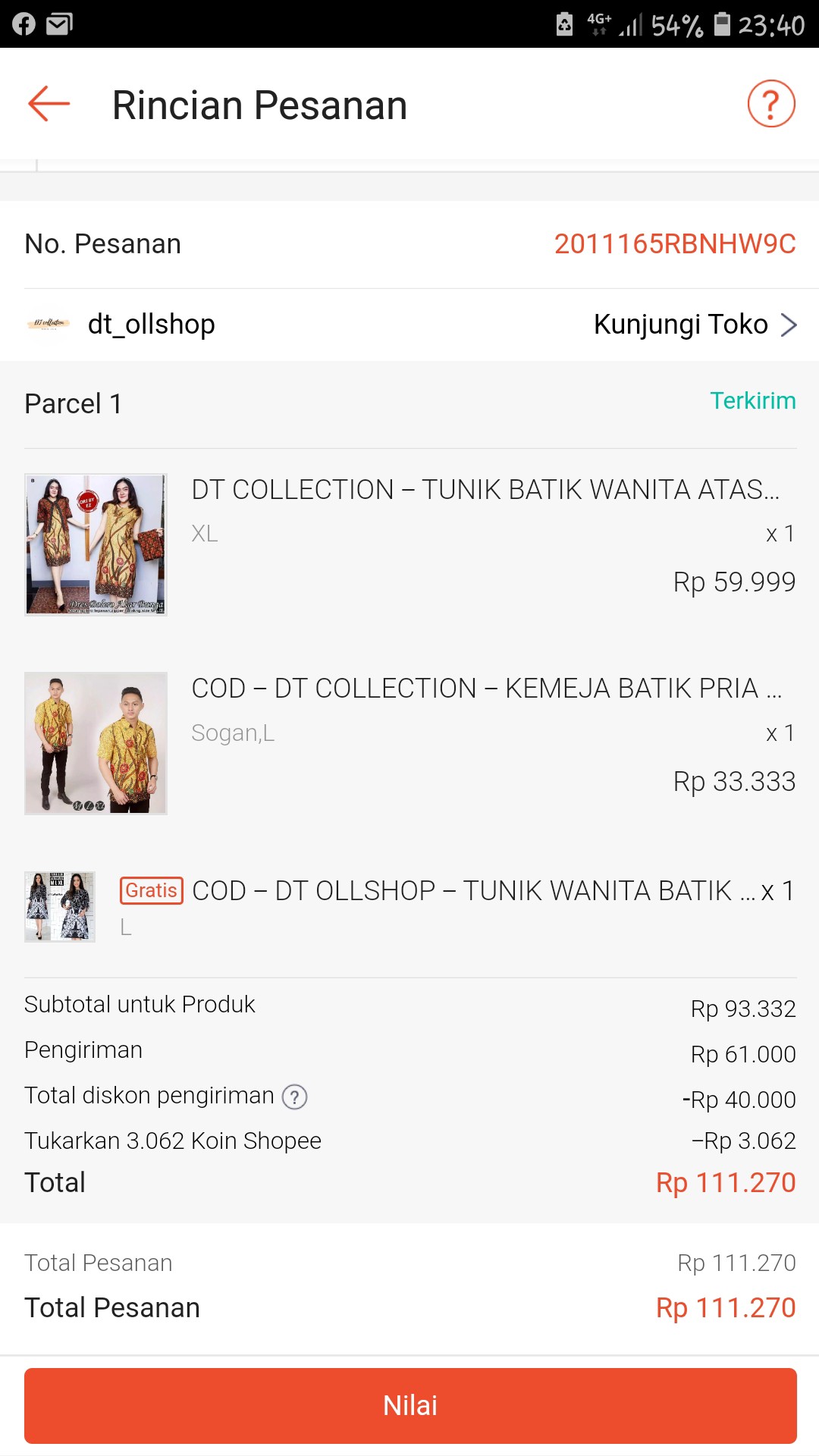 Cod - Dt Collection - Kemeja Batik Pria Lengan Pendekmotif Ilalang Sogan