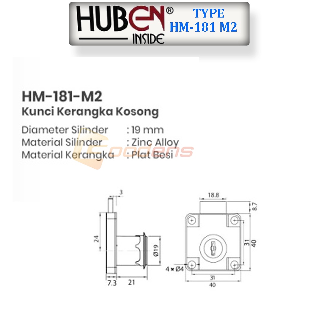 Huben HM-181-M2 Kunci Laci Kerangka Kosong
