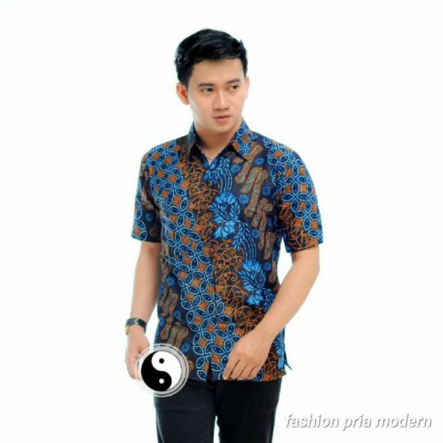 Tey-20 Batik pria BOS BT HRB020 Kenongo Kemeja Tosca Pendek Pekalongan padi M L XL Sogan Tulis::::::