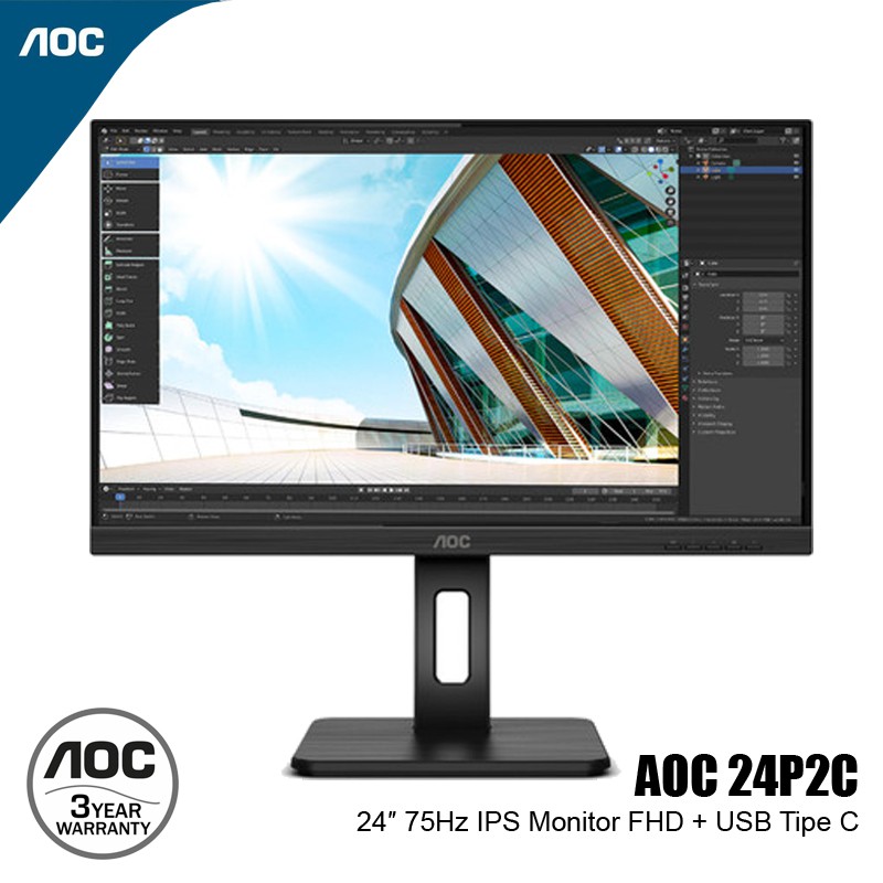 AOC 24P2C 24″ 75Hz IPS Monitor Full HD + USB Tipe C, Garansi Resmi 3 Tahun