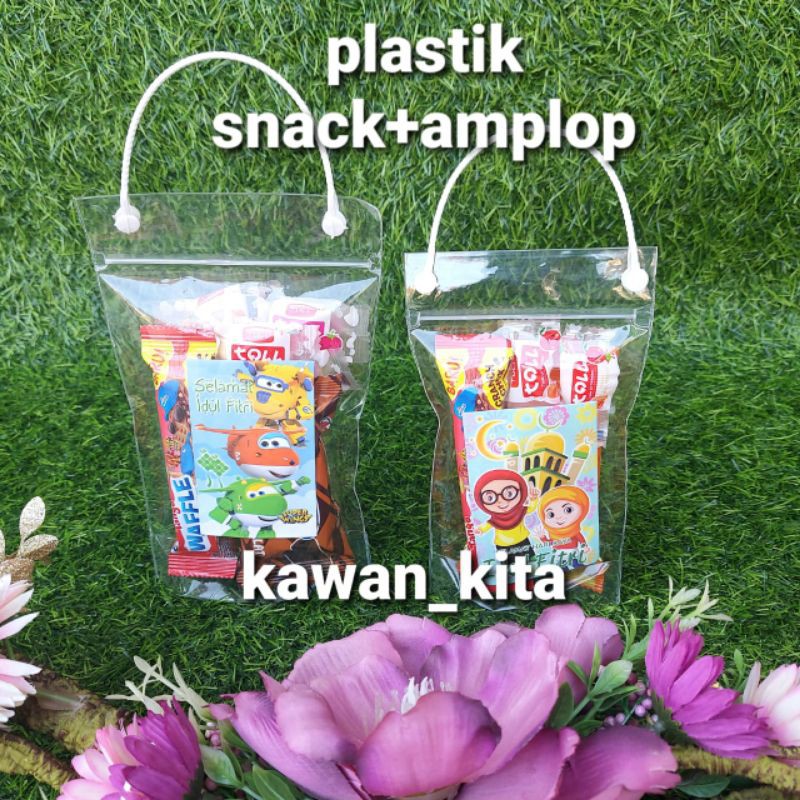 Kantong snack lebaran lengkap amplop lebaran plastik Idul Fitri isi 10