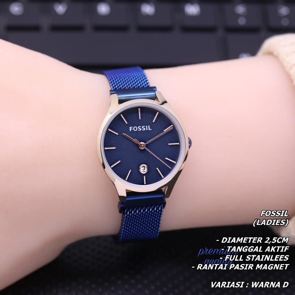 JAM TANGAN WANITA FASHION RANTAI BODY BULAT POLOS TANGGAL AKTIF