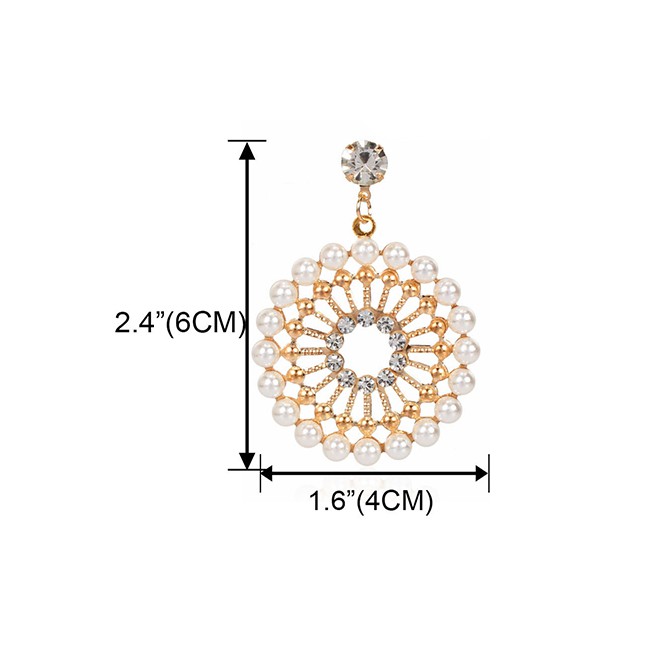 LRTCFashion Golden Round Pierced Earrings With Alloy Diamonds And Pearls K44380