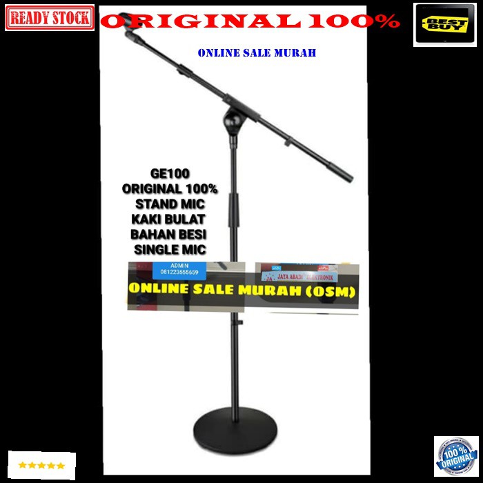 G100 Original 100% stand mic tiang mik kaki bulat plat besi tripod holder single microphone tempat mikrophone gantungan karaoke BUNDAR gantungan pegangang studio audio sound system profesional pro G100   STAND MIC KAKI BULAT PLAT BESI  BISA SEGALA JENIS M