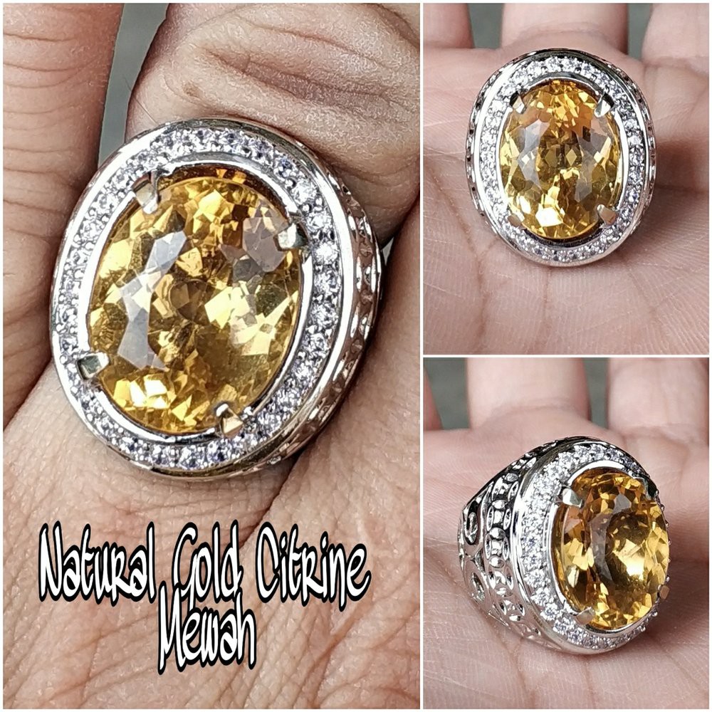 CINCIN BATU AKIK PERMATA NATURAL GOLD CITRINE QUARTZ SUPER GLAMOUR FREE MEMO LAB