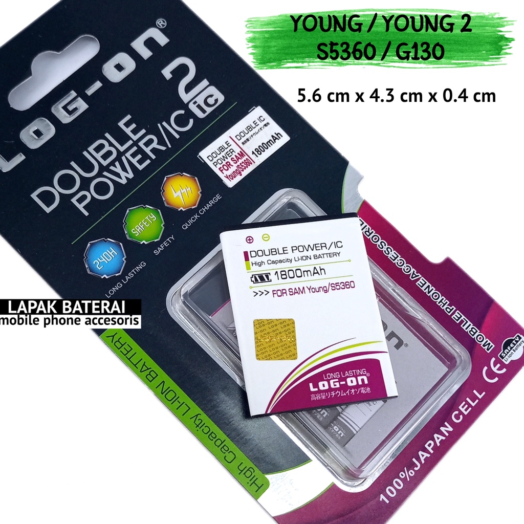 LOG - ON Baterai Samsung S5360 Young | Galaxy Young Double IC Protection Battery Batre