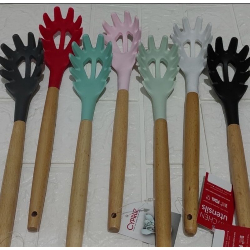 SPAGHETTI SPOON Gagang Silikon SODET Pengaduk Osengan PASTA Sutil Silicone Utensile RANDOM