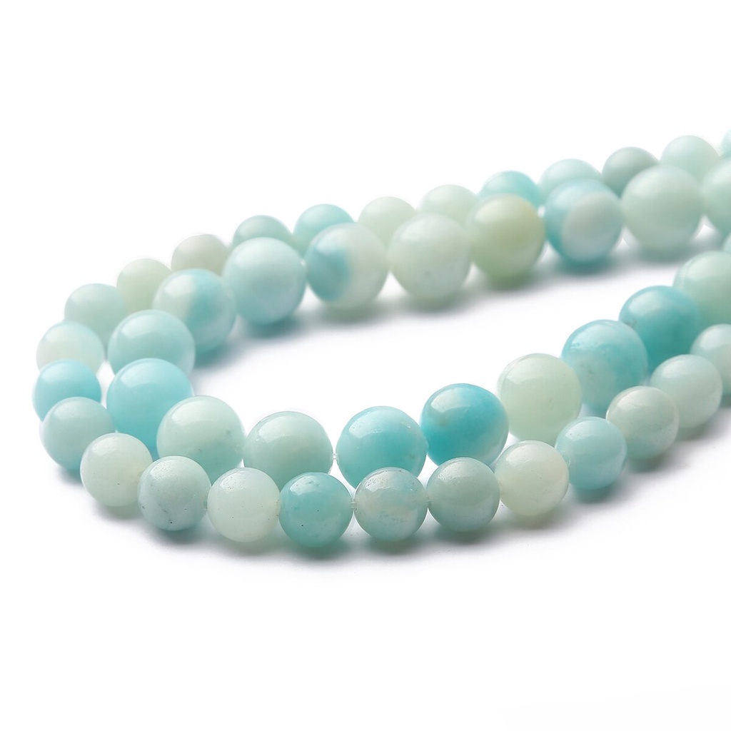 Batu Cyan Angelite Amazonite Natural Blue Stone Bulat Manik-manik untuk Membuat Perhiasan DIY Gelang Kalung 6/8/10Mm