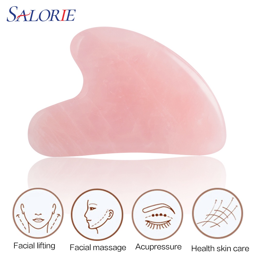 Salorie Gua Sha Board Facial Roller Rose Quartz Pijat Wajah Anti-Aging Akupuntur Scraping Body Massage Pereda Nyeri Alat Kecantikan P-001