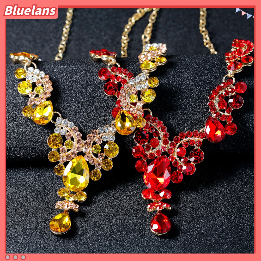 Set Perhiasan Kalung Anting Berlian Imitasi Bentuk Tetesan Air Untuk Pernikahan