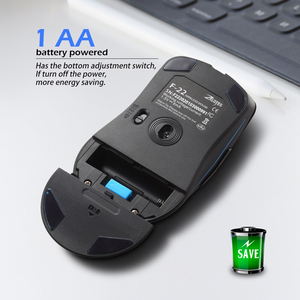 F-22 Wireless Optical Mouse 2.4Ghz 3200 DPI AA Battery