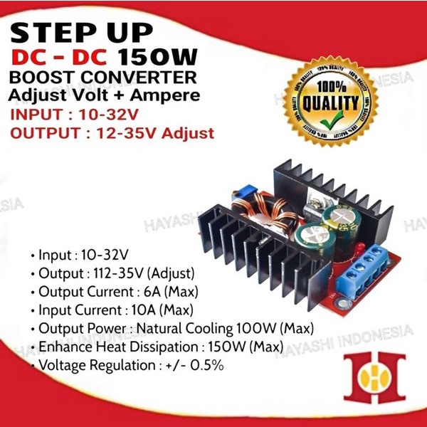 DC DC Step Up 150W 10-32V to 12-35V 10A Volt dan Amper Adjust