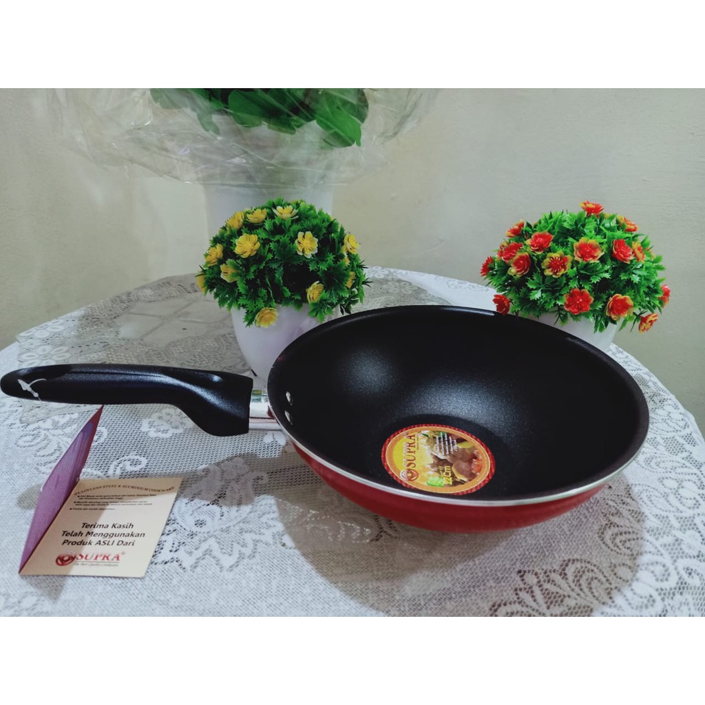 SUPRA Teflon masak mini wok / RED color ukuran 22 cm