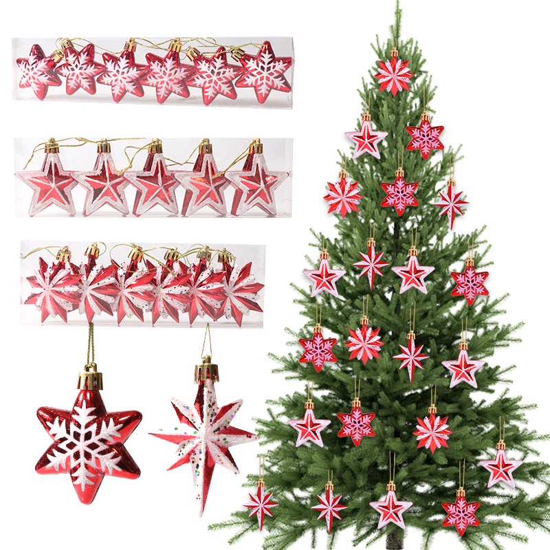 5 / 6Pcs Ornamen Gantung Bentuk Bintang Pentagram Bahan Plastik Untuk Dekorasi Pohon Natal