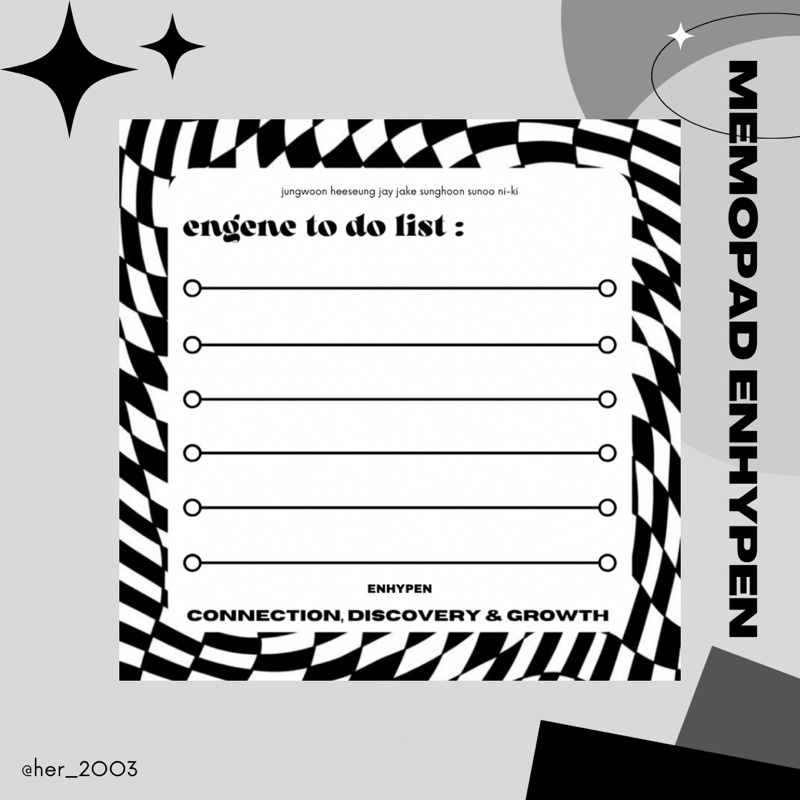 memopad kpop enhypen engene dpr dream perfect regime memopad to do list / planner black and white mo