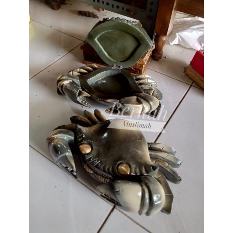 Asbak kayu jati bentuk kepiting marmer/L100