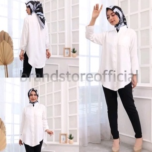 Kemeja Putih Tunik Polos Shakila Mango Stretch Botegga Foto Asli / Varian Warna