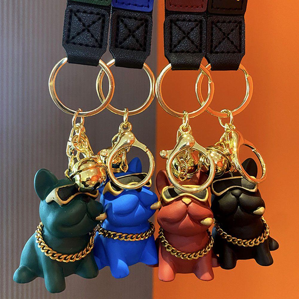 [Elegan] Buldog Anjing Gantungan Kunci Mobil Tergantung Fashion Keren Ornamen Pasangan Kacamata Perempuan Pria Kunci Gesper Key Lanyard