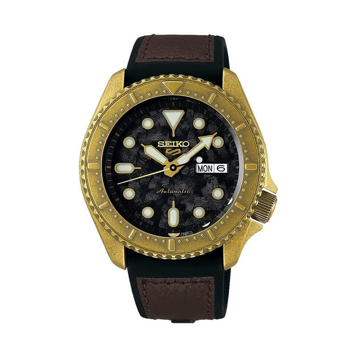 Seiko 5 Sports SRPE80K1 Black Dial Brown Polyurethane Strap