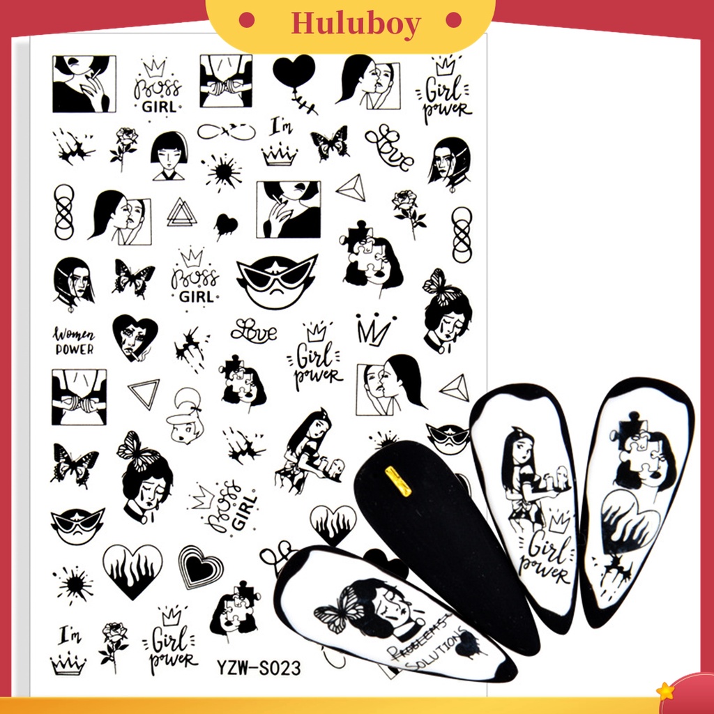 Huluboy Huluboy♡ Stiker Kuku Desain Wajah Abstrak Geometri Untuk Dekorasi Manicure