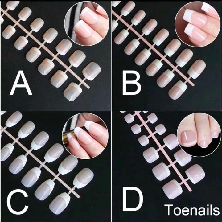 24pcs KUKU PALSU FRENCH MANICURE WHITE FAKE NAILS LIST PUTIH KUKU PALSU KOTAK OVAL ALMOND KUKU PALSU