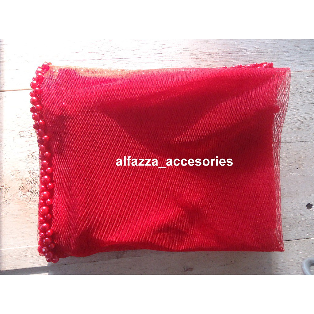 [Model pashmina merah]  SLAYER VEIL MUTIARA PENGANTIN / KERUDUNG PENGANTIN MUTIARA