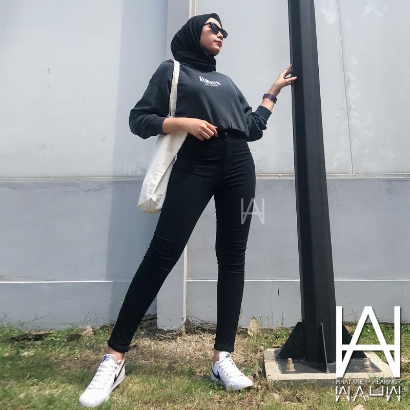 Celana highwaist HW bahan chinos street wanita