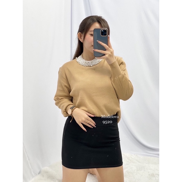 MDLV ~ BM 9520 DOLORES PEARL COLLAR KNIT TOP // ATASAN RAJUT LENGAN PANJANG // FASHION IMPORT WANITA