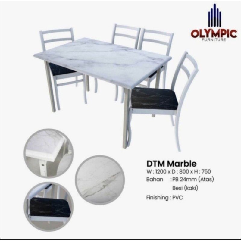 Meja Makan Minimalis Dtm Marble + 4 Km Olympic