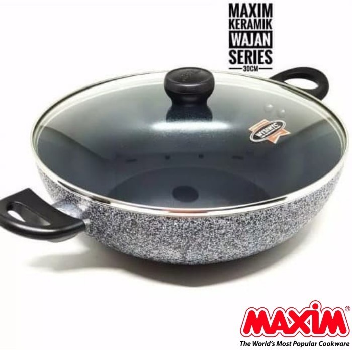 WAJAN MAXIM TUTUP KACA NEOSTONE WOK 30 cm + GC / WAJAN CERAMIK MAXIM