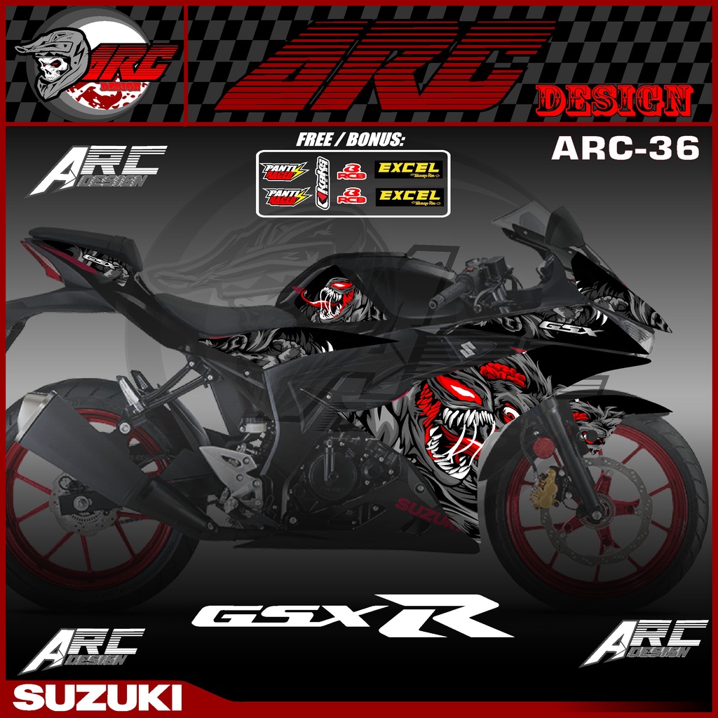 Stiker Striping Variasi Semifull Motor Suzuki GSX 150 R / GSX R ARC 36 Desain Terbaru Venom