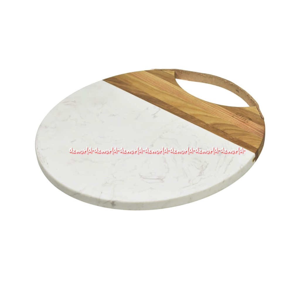 Culinart 28cm Papan Talenan Marbel Kayu Bulat Papan Tempat Memotong Irisan Model Bulat Culin Art Cutting Board Round Warna Putih Coklat