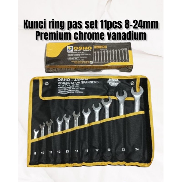 PREMIUM KUNCI RING PAS SET 11 PCS 8-24 MM CHROME VANADIUM