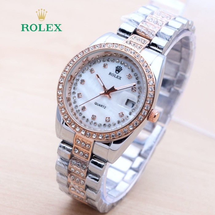Jam Tangan Wanita Rolex Sparkle Rantai - silver