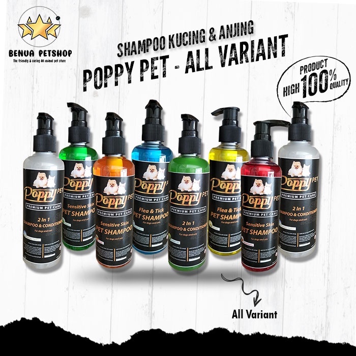 Shampoo Kucing &amp; Anjing POPPY PET 250ML wangi Premium Care 2 in 1