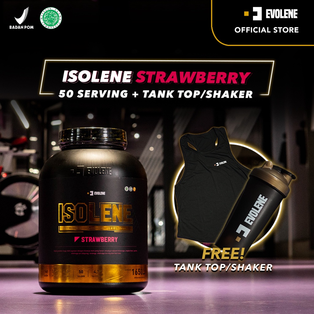 Isolene Strawberry 1650gr/50 Sachet Kualitas premium - Suplemen fitness pembentuk Otot - Defisit kalori - Susu Protein - Suplemen Fitness - Minuman Protein - Suplemen Workout - Whey protein isolate Evolene Evoline Evolen