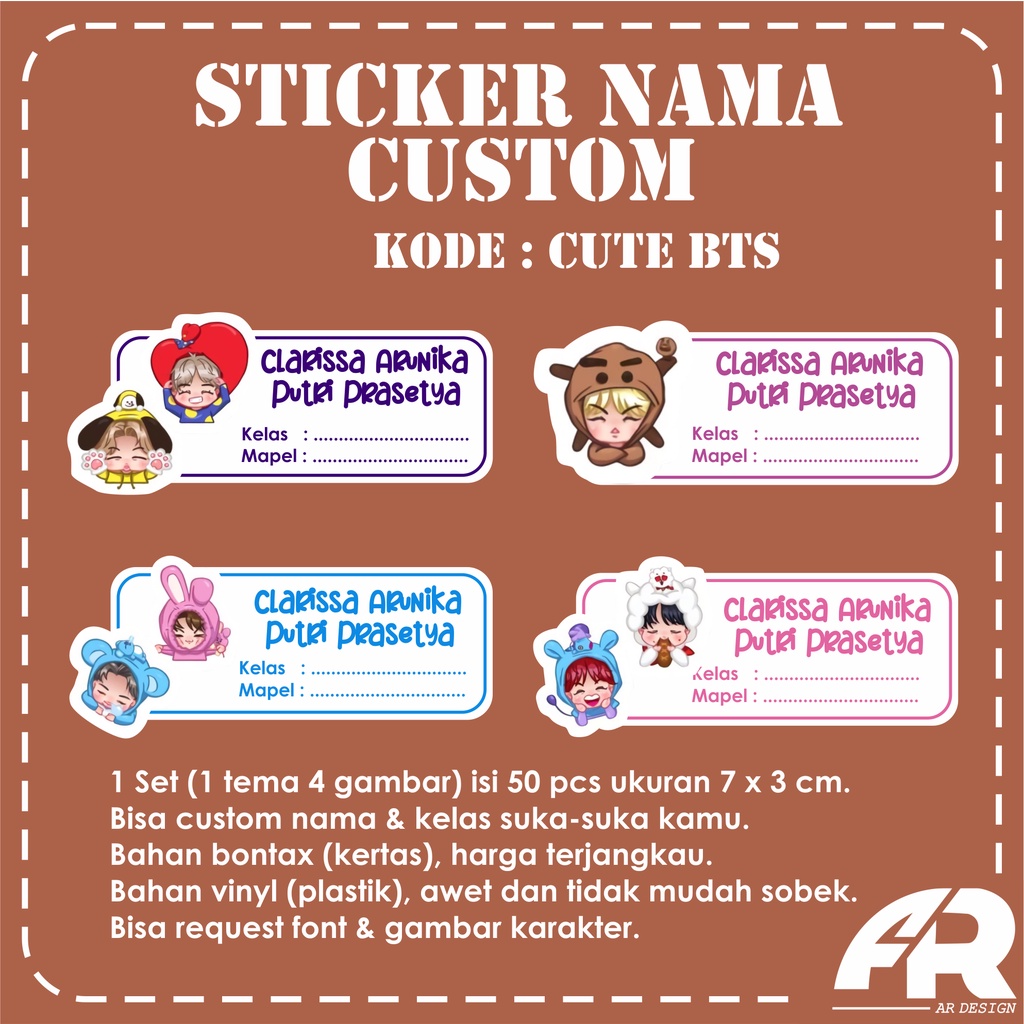 

Sticker Label Nama Buku Custom Tempelan Lucu Murah - Cute BTS
