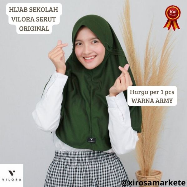 Ribbon Veil VILORA HIJAB SEKOLAH SERUT ARMY HIJAU TUA / HIJAB VILORA INSTAN ARMY / KERUDUNG INSTAN D