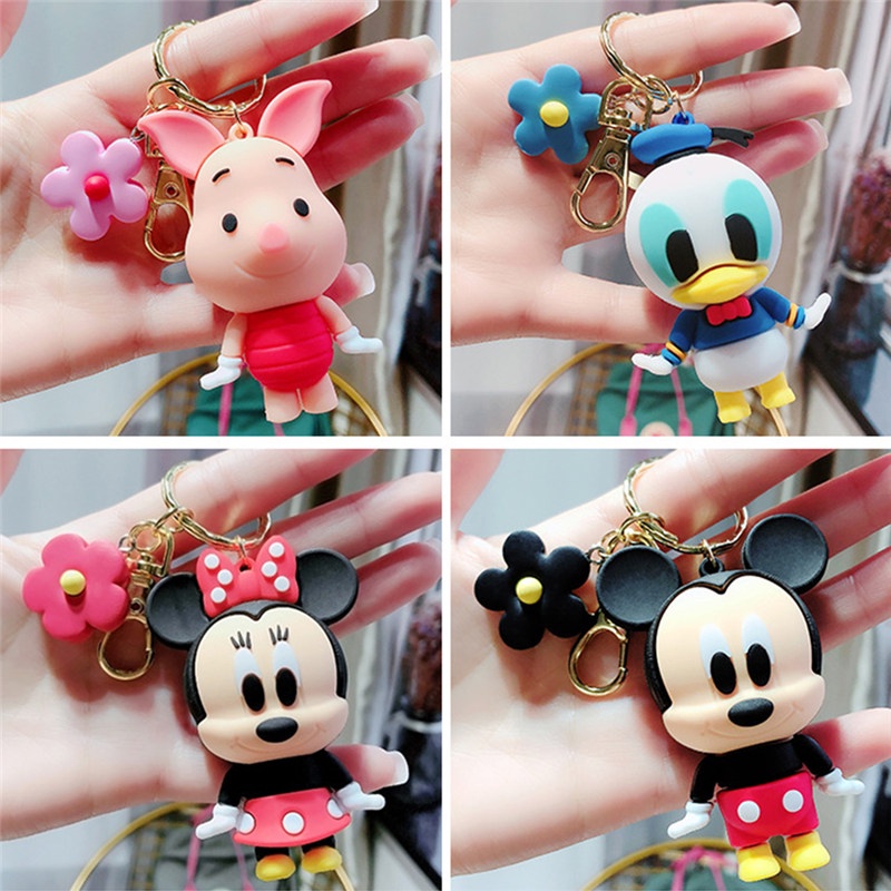 TK Fashion Creative Disney PVC Keychain Winnie the Pooh Stitch Mickey Donlald Duck Keychain Figure Doll Toys