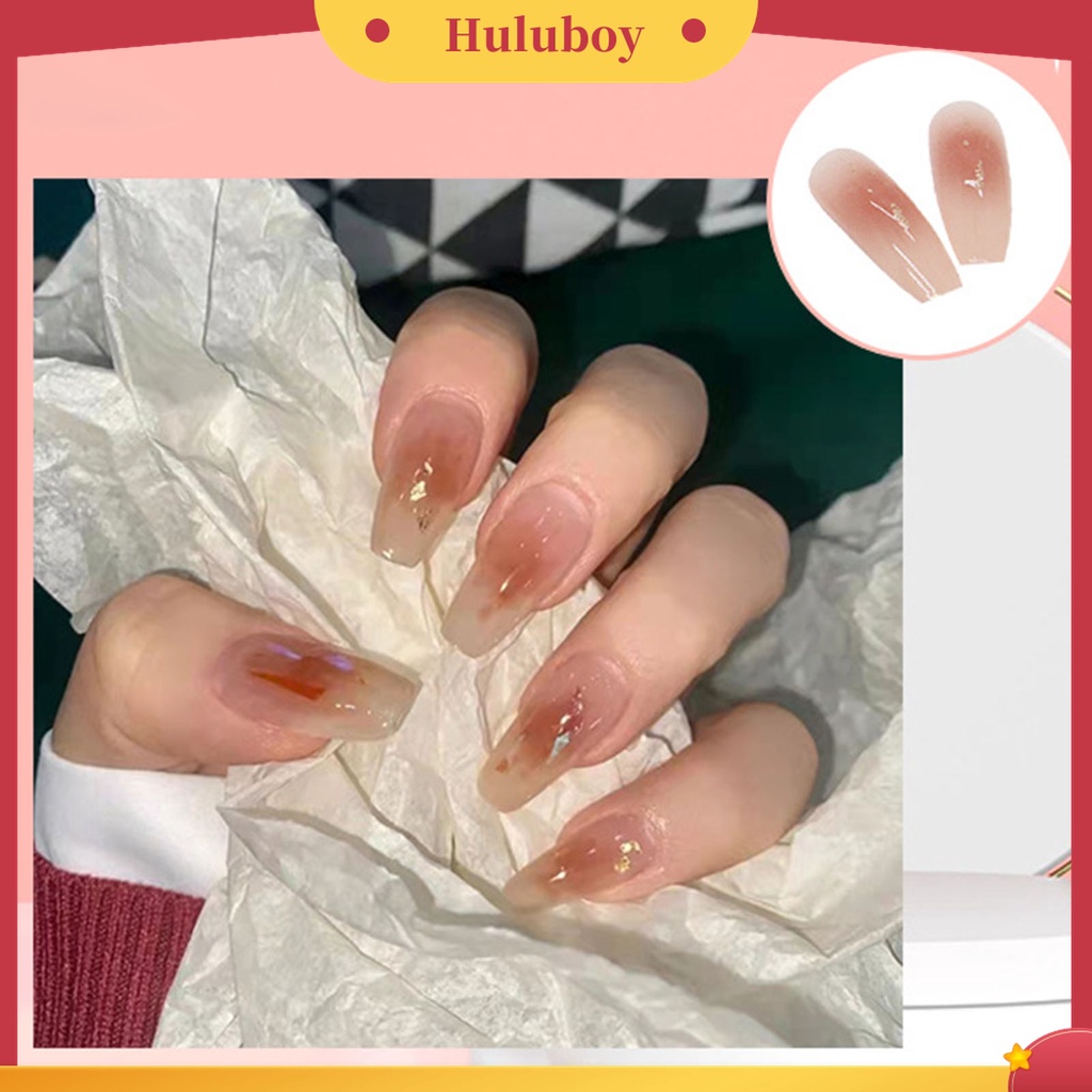 Huluboy Huluboy♡ 24pcs / Box Kuku Palsu Warna Caramel Gradasi Bahan ABS Untuk Nail Art