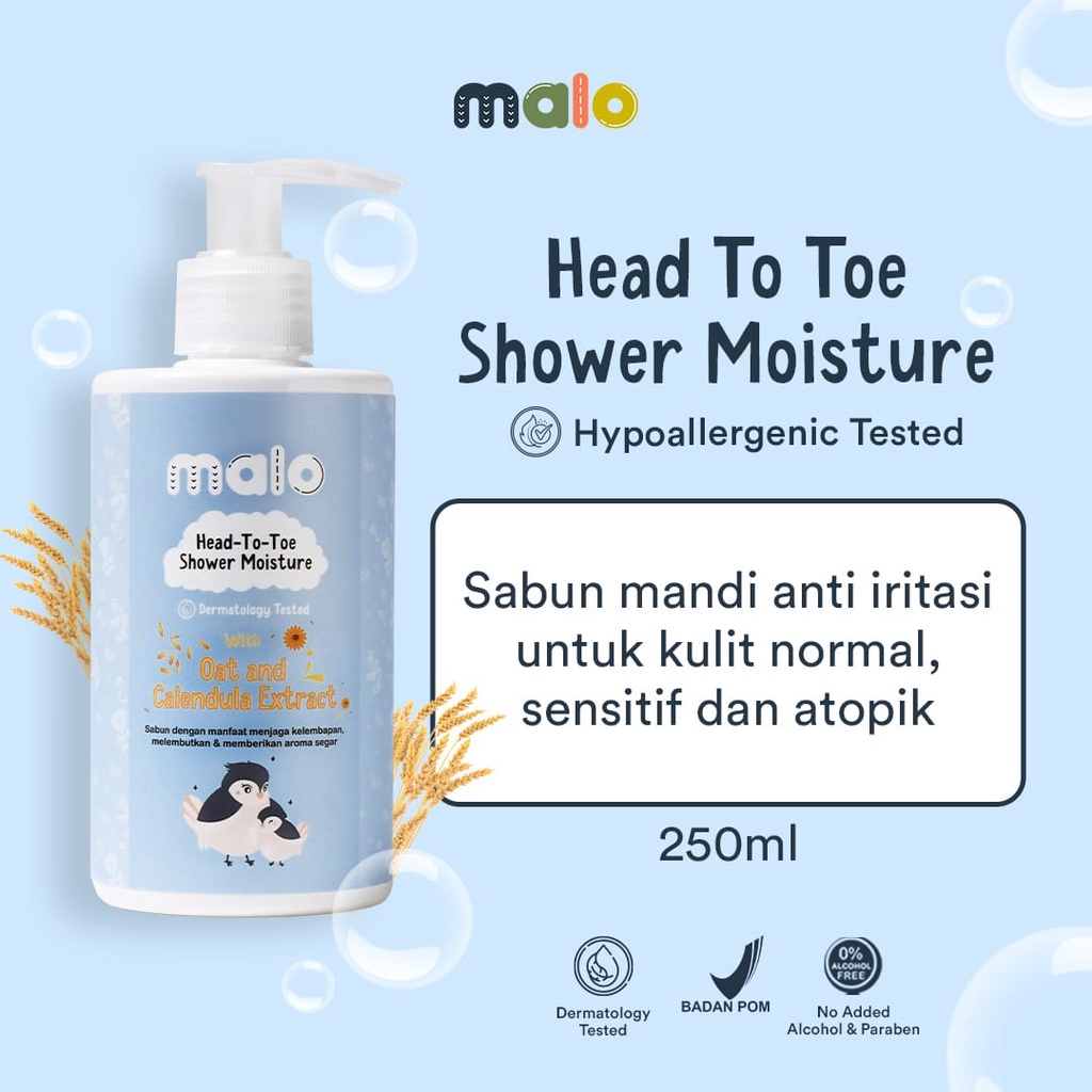 Jual Malo Sabun Sampo Mandi Anti Iritasi Untuk Kulit Normal Sensitif Eczema Bayi dan Anak Head